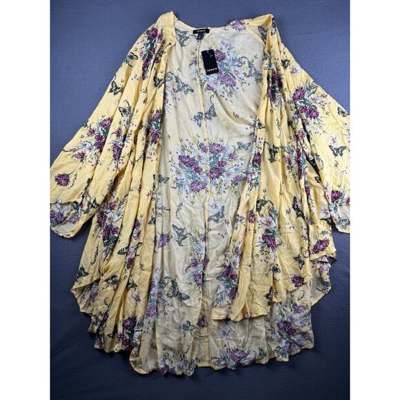 NWT Torrid Sz 4 Multicolor Floral Butterfly 3/4 Sleeves Open Front Kimono - Picture 1 of 8
